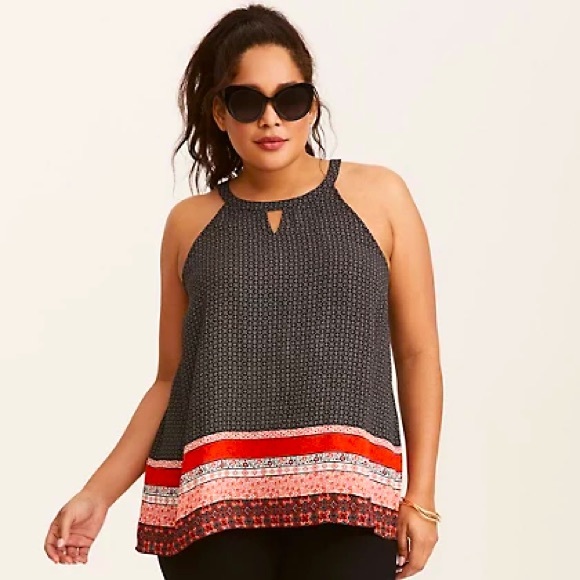 torrid Tops - Torrid | Red Border Print Georgette Mock Neck Tank
